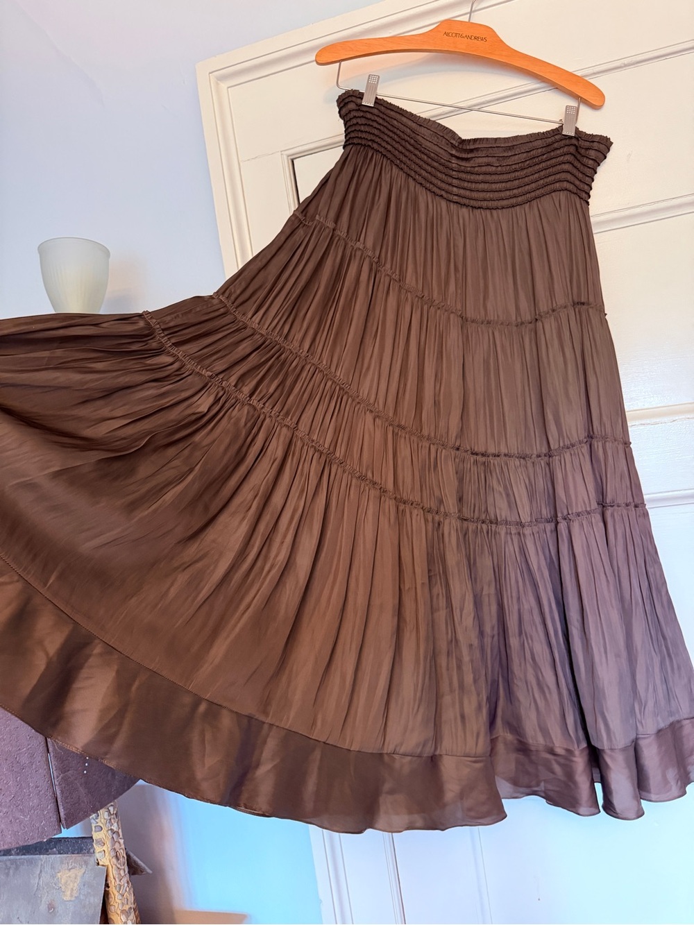 Halston Heritage Brown Tiered Maxi Skirt